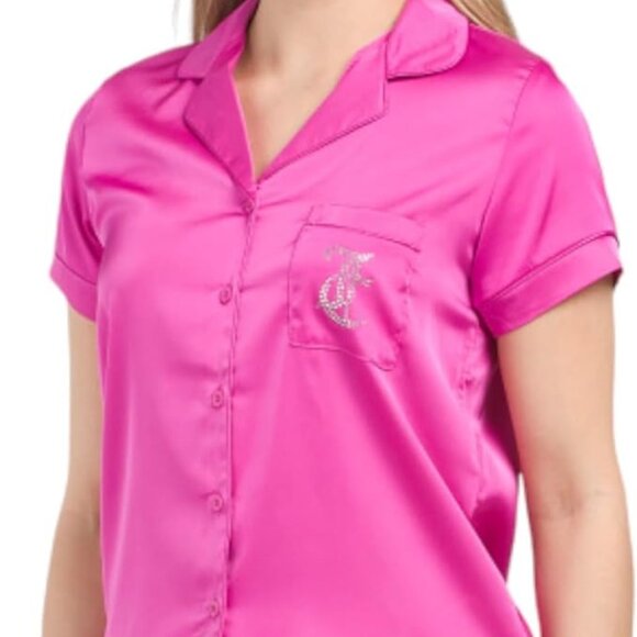 Juicy Couture Sleepwear Short-Sleeve Pajama Set Satin Rhinestone Logo - Picture 1 of 4